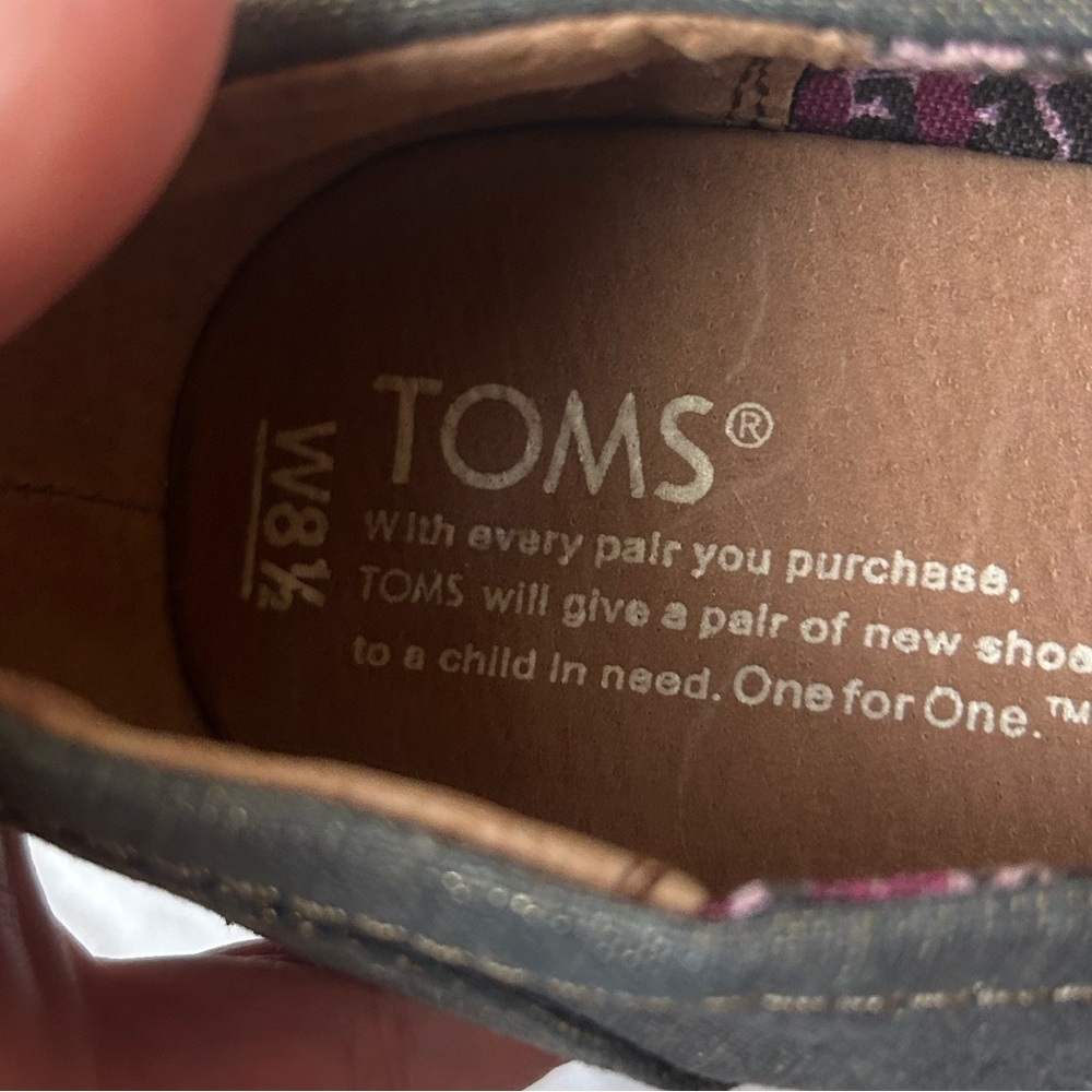 Toms Womens Shiny Denim Wedge Peep Toe Espadrille Sandals Cork Heel Size 8.5 - Picture 6 of 11